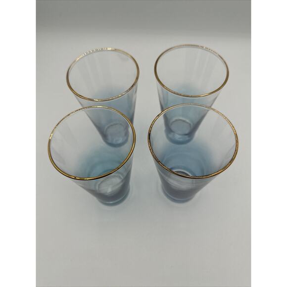 MCM Blue And Clear Vintage Glasses With Gold Rim Rare - Picture 5 of 6
